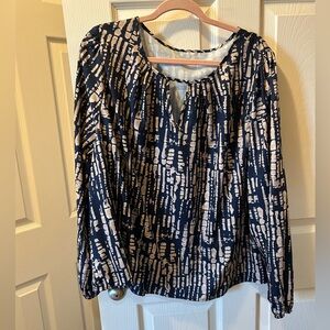 SHEIN Curve Navy and Cream Tan Women's Long Elastic Sleeve Top Blouse NWOT